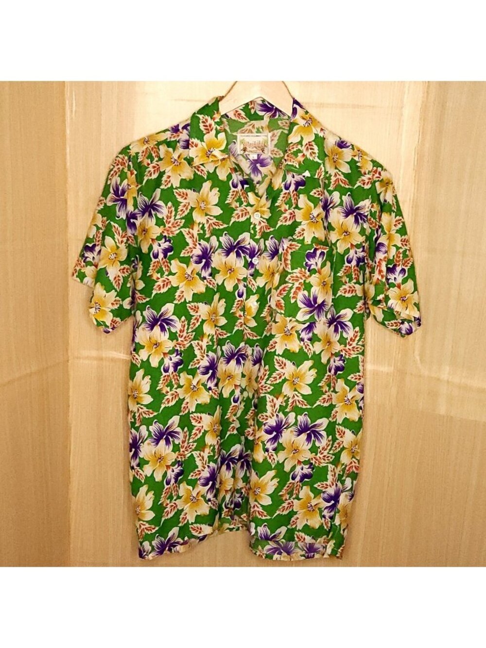 Waikiki Creations Mens Green Floral Tropical Hawaiian Shirt Large